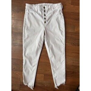 American Eagle‎ Womens 14 White Super Hi-Rise Jegging Crop Ripped Denim EUC